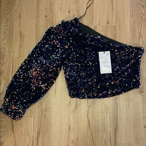 Zara One Sleeved Sequin Top